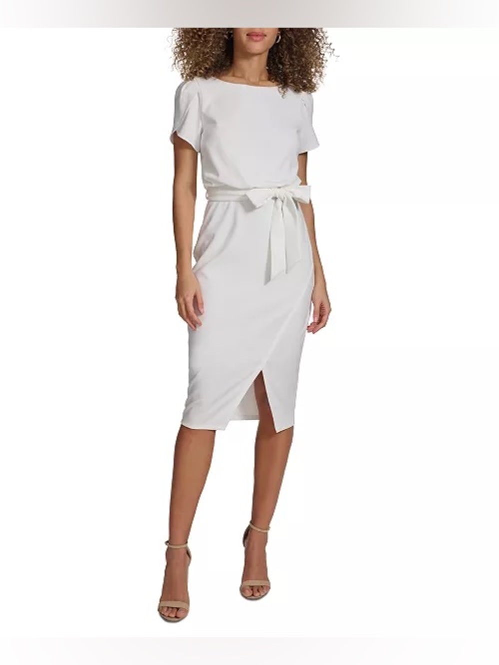 Kensie White Tie-Waist Midi Sheath Dress
